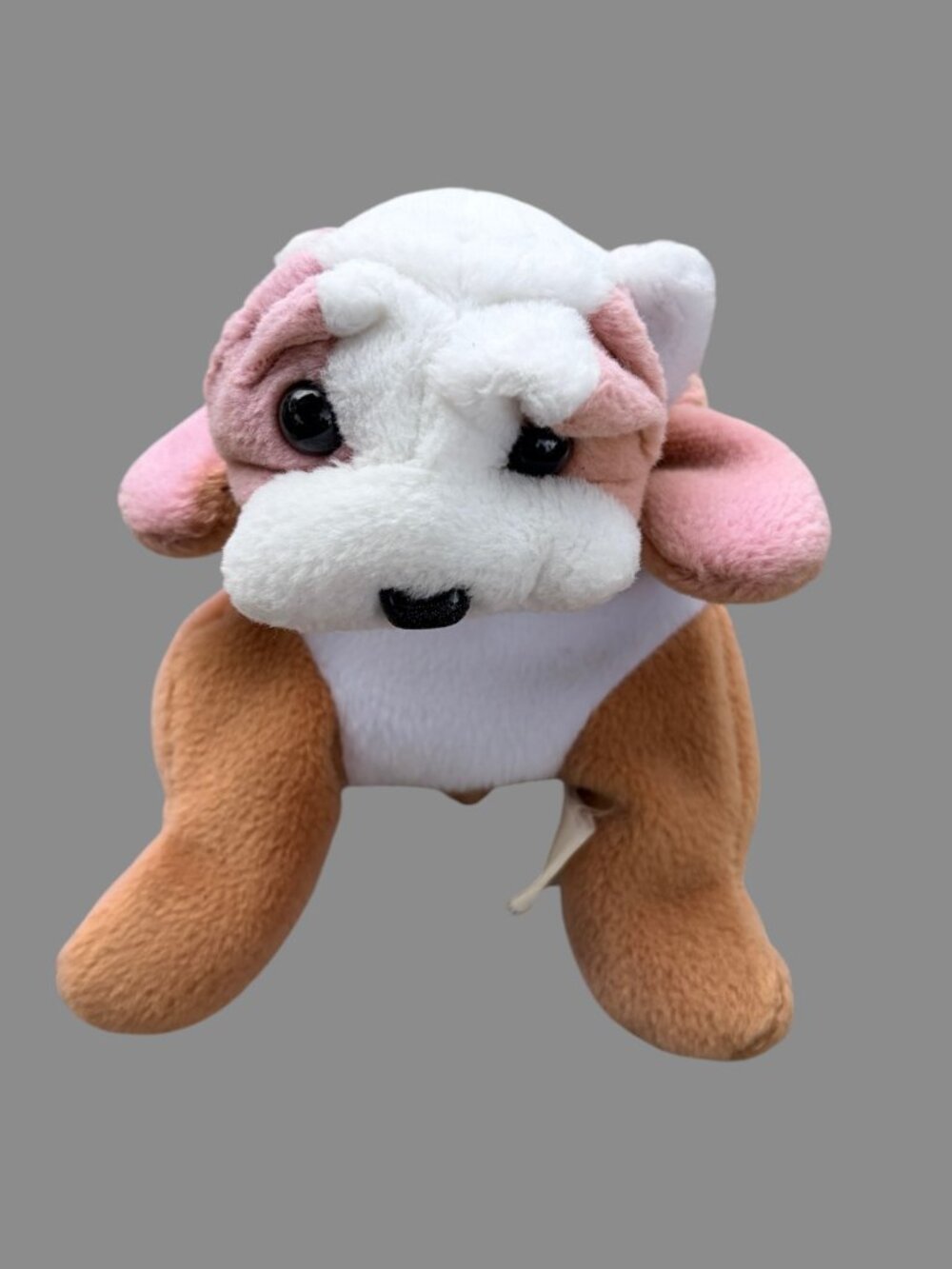 Vintage Ty Beanie Baby Wrinkles Bulldog Plush 1996 Retired Pink Ears 8" Toy